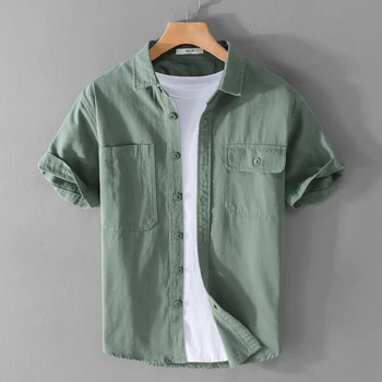 100% Хлопок, новая стильная качественная рубашка с коротким рукавом, Трендовый мужской бренд, Удобная верхняя одежда, Плюс размер, 3-цветная домашняя сорочка