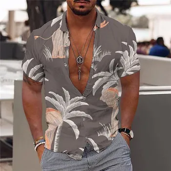 2023 Гавайские Тропические Мужские Рубашки Мужчины С 3D Принтом Пляжный Отдых Блузка С Коротким Рукавом Harajuku 5xl Негабаритные Топы Футболка Мужская