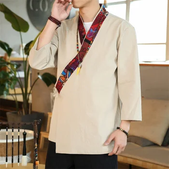 2023 Кимоно В японском стиле, мужская короткая рубашка с короткими рукавами, футболка, Японский летний вязаный кардиган из перьев Юката, одежда 5XL
