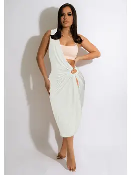 2023 Нерегулярный холтер на одно плечо, весеннее Сексуальное платье для горячей девушки, однотонное платье средней длины
