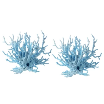 2X аквариумных аквариума с рыбками Светло-голубой искусственный пластиковый коралловый декор