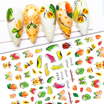 3D-наклейка для ногтей Summer Fruit, милые наклейки из свежего апельсина, лимона и лайма, бумага для нейл-арта, дизайн вишневого яблока для украшения маникюра