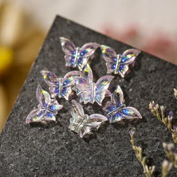 50 шт. / упак. Aurora Butterfly Градиентный Прозрачный Красочный 3D Блестящий Модный Дизайн ногтей Для украшения Маникюра DIY Аксессуары
