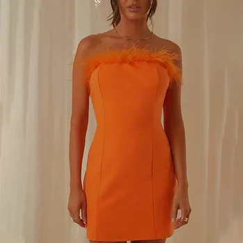 GPBD 2023 Платье без рукавов и бретелек, однотонное женское мини-платье с коротким рукавом, новое женское сексуальное короткое платье в уличном стиле