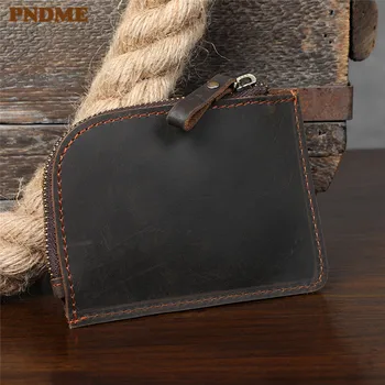 PNDME vintag модный мужской кофейный кошелек из воловьей кожи crazy horse, маленький держатель для карт, простой повседневный женский чехол для ключей из натуральной кожи