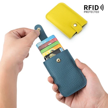 RFID-чехол для держателя кредитной карты из натуральной кожи с защитой от блокировки, портативный маленький кошелек, мини-футляр для бизнес-удостоверения личности