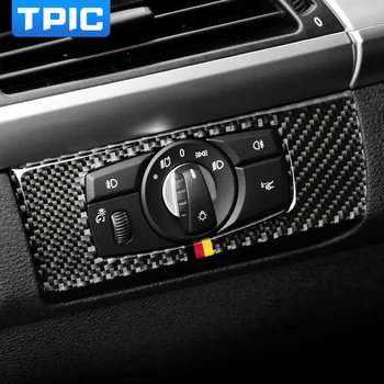 TPIC Кнопка Включения Автомобильных Фар Рамка Крышки Для BMW E70 E71 X5 X6 2008-2013 Отделка Из Углеродного Волокна Наклейка Auto Inteiror Аксессуары