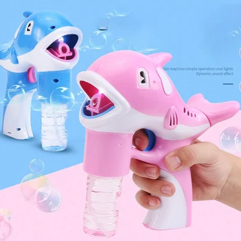 Автоматический пистолет для мыльных пузырей Dolphins, два смешанных волоса с 2 бутылками воды без пузырьков, электрические уличные детские игрушки