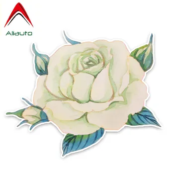 Автомобильные наклейки с цветами Aliauto, красивый романтический декор из белой розы, Виниловая наклейка для Honda Fit Prius Priora Nissan, 15 см * 12 см