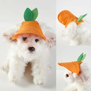 Бейсболка для домашних животных оранжевой формы с отверстиями для ушей, уличная шляпа с мультяшными собаками, Моющийся Ветрозащитный ремешок, Солнцезащитные кепки для домашних животных
