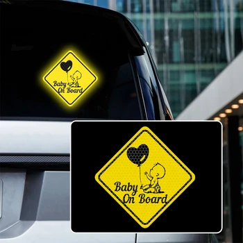 Воздушный шар с сердечком, ребенок на борту, Светоотражающая наклейка для автомобиля, Авто, ребенок в машине, Предупреждающий знак ночного вождения, наклейки
