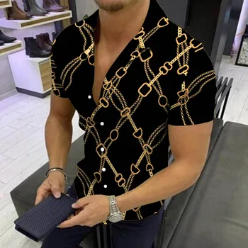 Гавайская рубашка для мужчин 2023, блузка с 3D принтом и коротким рукавом, пляжный топ, футболка, летняя мужская одежда Оверсайз Camisa Masculina