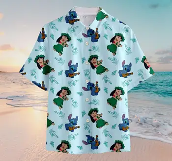 Гавайские рубашки Stitch Мужские Женские Рубашки Disney Гавайские рубашки Повседневные Винтажные Мужские Рубашки На пуговицах Пляжные Рубашки Stitch