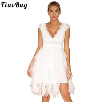 Женское вечернее платье Коктейльное платье из цветочного кружева с глубоким V-образным вырезом и отделкой ресниц Многоуровневая асимметричная юбка из тюля Вечернее платье