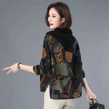 Женское короткое свободное пальто с принтом и капюшоном, женская весенняя одежда 2023 года, новый Корейский топ для женщин