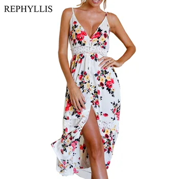Женское летнее платье с цветочным принтом REPHYLLIS для повседневной пляжной вечеринки, вечернего платья для возвращения домой с эластичной талией