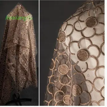 Марля, расшитая коричневыми бриллиантами, креативное свадебное платье с кружевной каймой, дизайнерская ткань для одежды ручной работы 