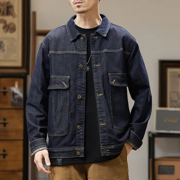 Мужская джинсовая куртка большого размера, осенняя новинка, мужская джинсовая куртка tide, свободный топ с эластичными отворотами