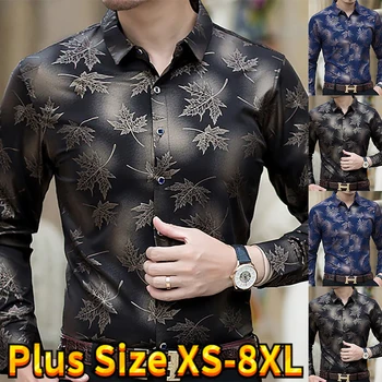 Мужская классическая рубашка с длинным рукавом и принтом клена на пуговицах, повседневная рубашка, приталенная рубашка для пригородных поездок XS-8XL