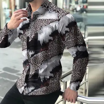 Мужская рубашка с длинным рукавом из хлопчатобумажной смеси с принтом, отложной воротник, пуговицы, верхняя уличная одежда на весну / осень