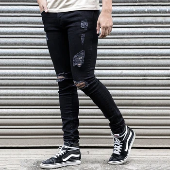 Мужские джинсы с дырками, летние высококачественные мотоциклетные брюки, высококачественные повседневные мужские джинсы, облегающий хип-хоп деним