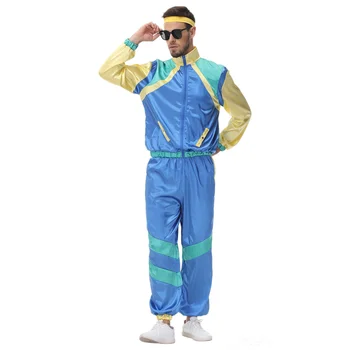 Мужской Винтажный костюм Хиппи 80-х Ретро Хип-хоп Дискотека Косплей Маскарадный костюм Одежда для Хэллоуина