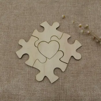Набор из 5 частей Пустой деревянной головоломки в форме сердца, вырезанной лазером незаконченной деревянной заготовки, пазлы для поделок, можно раскрашивать