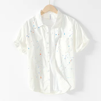 Новые качественные брендовые рубашки из хлопка с коротким рукавом для мужчин, модные персонализированные топы с брызгами, одежда Camisa Masculina