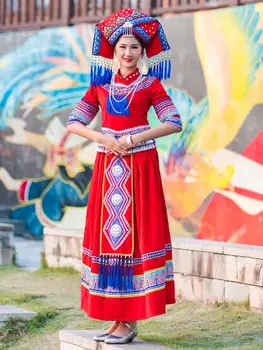 Новый Красный Традиционный этнический костюм Гуанси Чжуан Хуэйнян