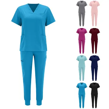 Однотонная униформа для медсестер в салоне красоты, штаны для бега, спа-униформа, скрабы для домашних животных, женская униформа, рабочая одежда стоматолога