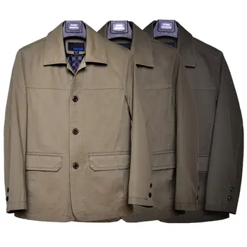 Осенняя мужская куртка из чистого хлопка с пуговицей на лацкане и увеличением количества удобрений, куртка-бомбер, пальто, деловая Повседневная одежда для папы, ветровка