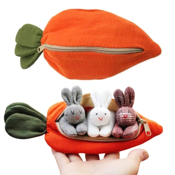 Пасхальная мини-плюшевая кукла-кролик, 3 кролика в морковном кошельке, игрушка, Пасхальные украшения, милые кролики, переносная сумка для детей, подарки для дома