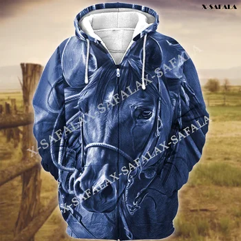 Персонализированное имя Blue Horse 3D принт Толстовка с капюшоном с изображением лошади, повседневная толстовка с капюшоном с изображением животного