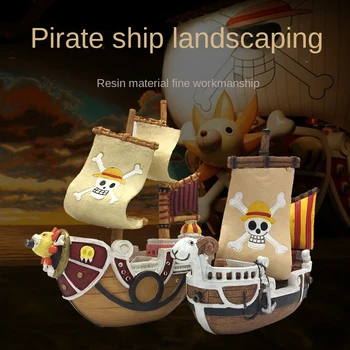 Пиратская лодка из смолы, корабль Pirate King Merry, создает декорации для аквариумных рыбок, взбирающихся на чашу, украшения для домашних животных, чтобы избежать утоп