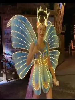 Светодиодный костюм феи-бабочки, Карнавальный фестиваль в парке, Райская ткань, роскошный деловой костюм для шоу