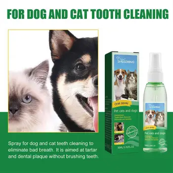 Спрей для чистки зубов домашних животных, собак, кошек, Удаление пятен на зубах домашних животных, Спрей для чистки кошачьих сумок, Дыхание J1E9