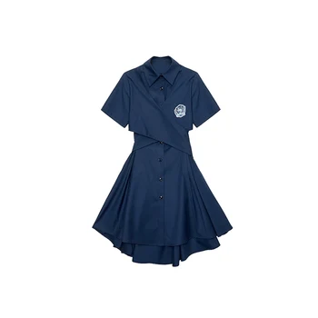 Темно-синее платье ПОЛО с воротником и высокой талией, женское платье в стиле летнего колледжа 2022, Дизайнерская уздечка, Горячая девушка, рубашка с короткими рукавами, юбка