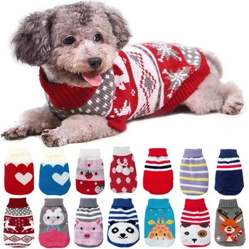 Теплая зимняя одежда для собак малого и среднего размера Вязаный свитер для домашних животных для щенков бульдогов чихуахуа Вязаная куртка Пальто одежда для домашних животных
