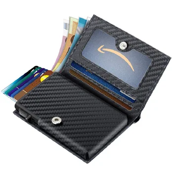 Углеродного волокна кожаный металлический алюминиевый кошелек для мужчин RFID блокировка 100% натуральная кожа тонкий выскочить держателей карты 