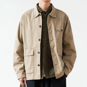 Хлопковая куртка с несколькими карманами в японском ретро стиле, высококачественное повседневное пальто Harajuku с длинным рукавом, Мужская одежда, Корейские модные топы