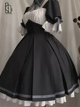 Черное винтажное платье принцессы Лолиты в придворном стиле, повседневное женское элегантное викторианское платье с высокой талией, викторианская кавайная девушка Лолита