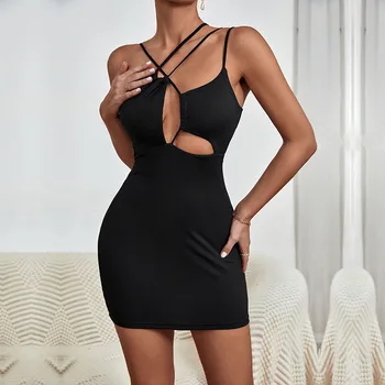 Черное сексуальное мини-платье для ночного клуба; Женские плиссированные облегающие платья на тонких бретельках; Летние клубные женские платья для вечеринок с открытой спиной.