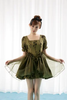 Элитный флокированный цветочный зеленый - новинка весны и лета 2023 года, платье-юбка принцессы с фе-склеиванием фат