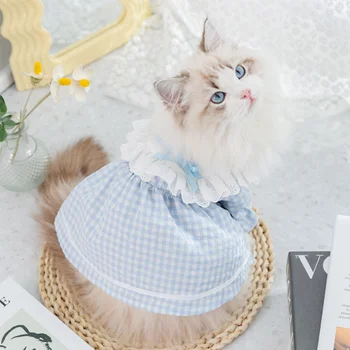 Юбка в клетку с кошкой, Весенне-летняя модная рубашка с рисунком Маленькой собачки, Милое дизайнерское платье принцессы, одежда для домашних животных, Йоркширский пудель, Мальтийский кролик